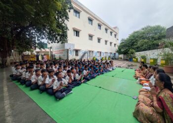 श्री संत ज्ञानेश्वर विद्यालया मध्ये गणपती निमित्त अथर्वशीर्ष पठण