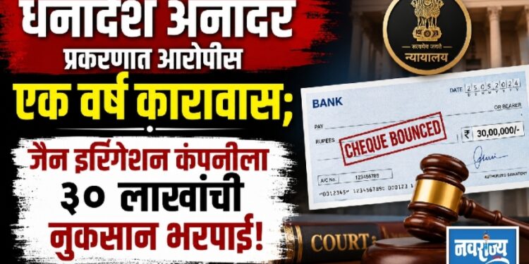 धनादेश अनादर प्रकरणात आरोपीस एक वर्ष कारावास; जैन इरिगेशन कंपनीला ३० लाखांची नुकसानभरपाई!